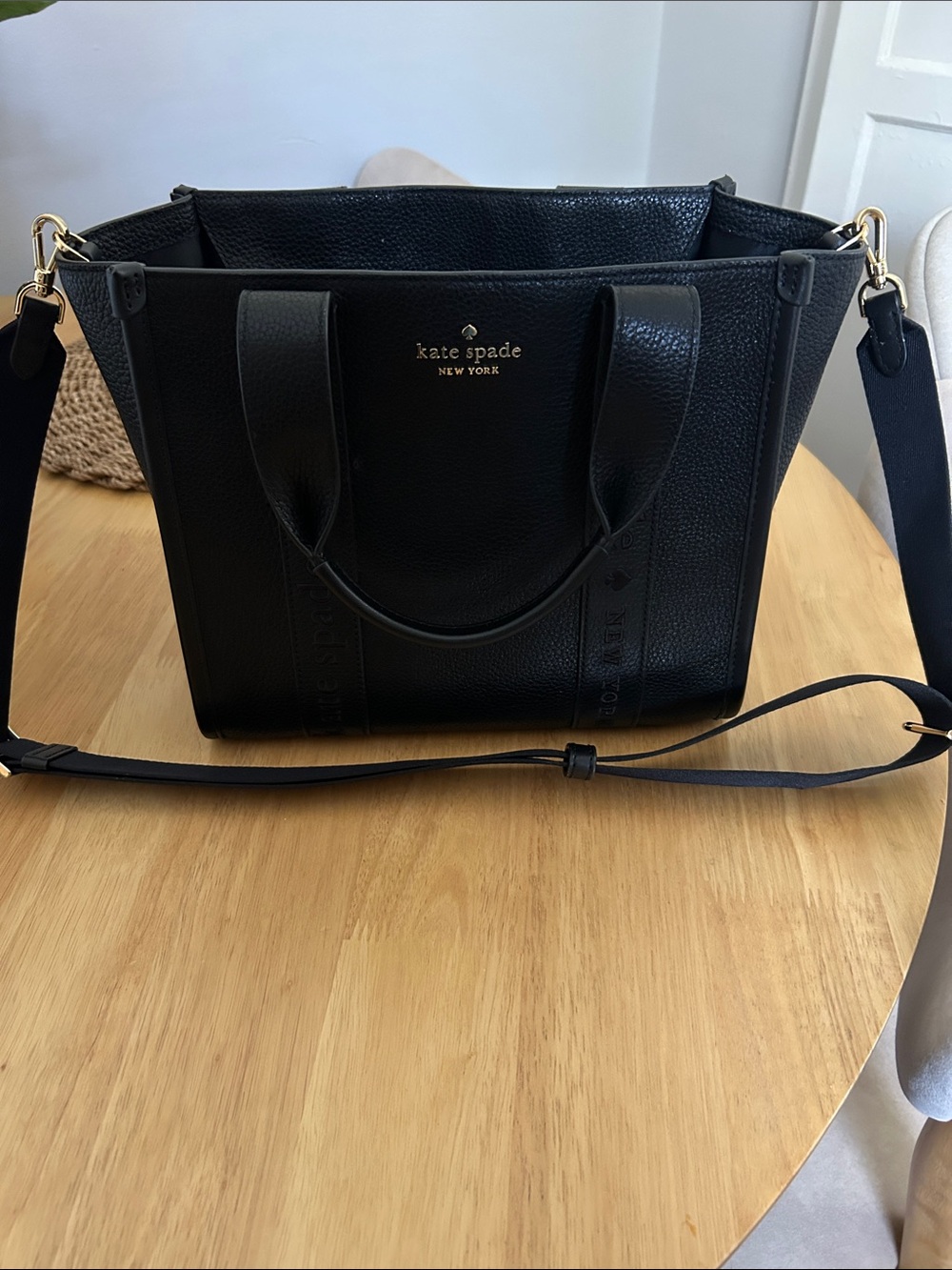 kate spade Black Pebbled Leather Tote with Crossbody Strap